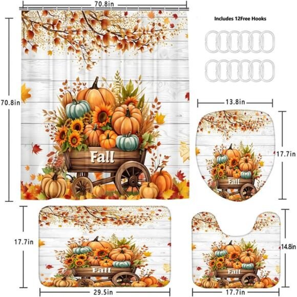 BRAND NEW 4Pcs Thanksgiving Day Shower Curtain Set - Picture 2 of 8